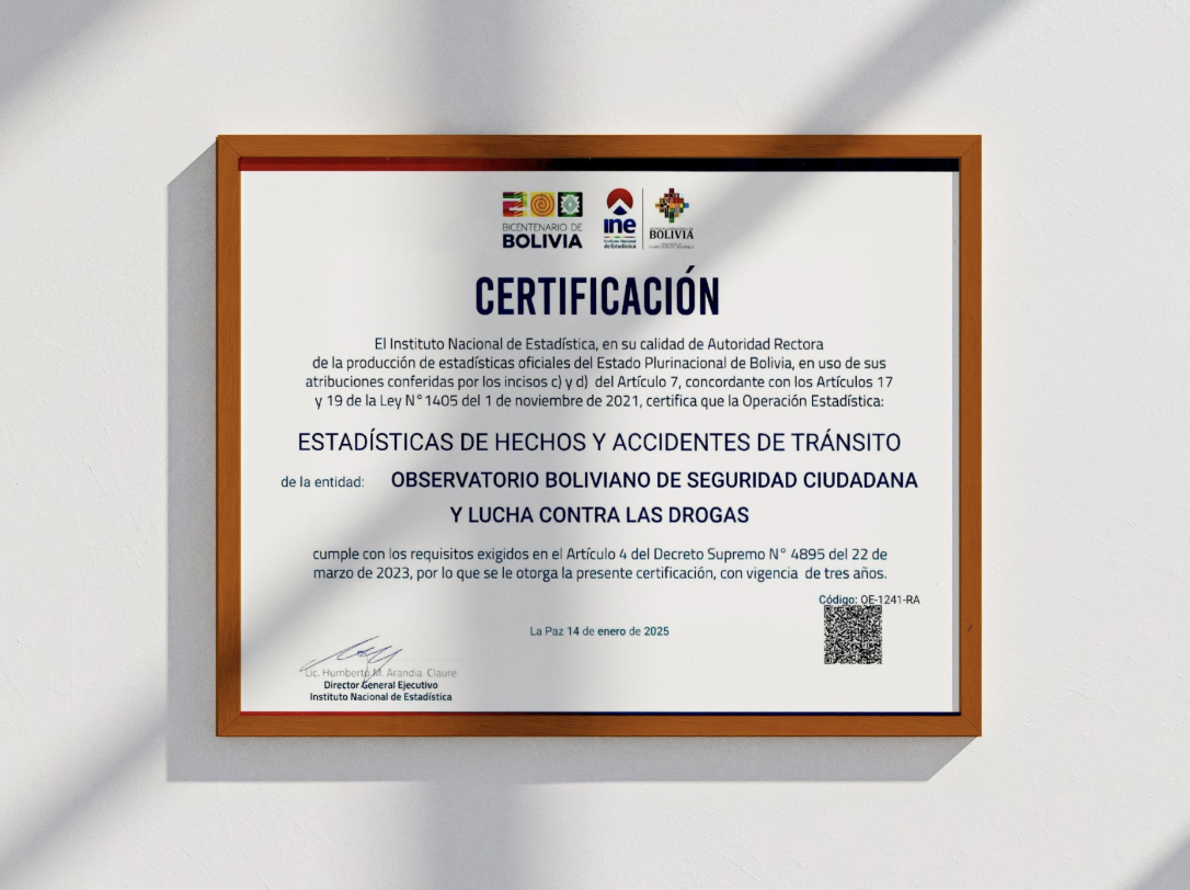 El OBSCD cuenta con la certificación del INE para producir estadísticas sobre hechos y accidentes de tránsito en el país. 