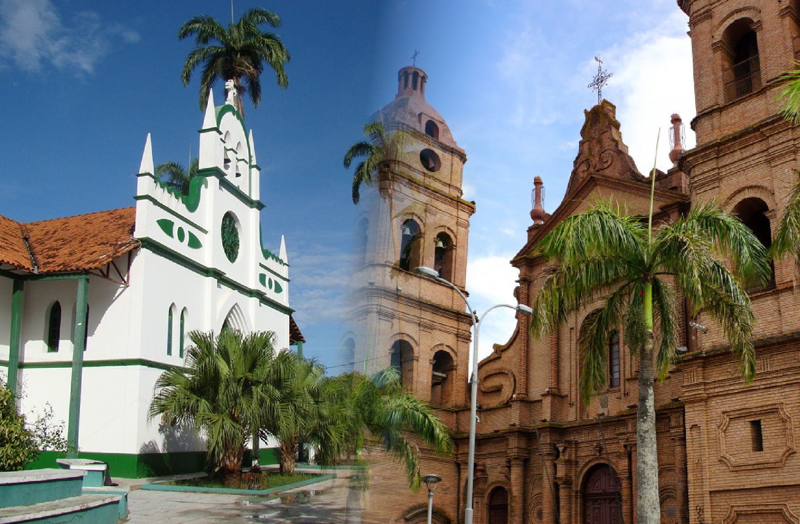 Iglesias católicas representativas de Pando a la izquierda y Santa Cruz a la derecha.